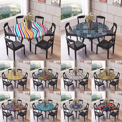 $10.56 • Buy Elastic Round Tablecloth Edged Waterproof Fitted Table   Cloth