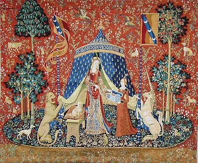 DESIRE The Lady & Unicorn Medieval Tapestry 54x63 Wall Hanging Jacquard Weave • $119