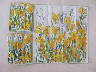 Vera Neumann Spring Yellow Flowers Crocus Tulips Cloth Napkins -Set Of 8 • $46.74