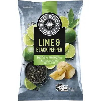 Red Rock Deli Lime And Black Pepper Potato Chips Pack 165g • $16