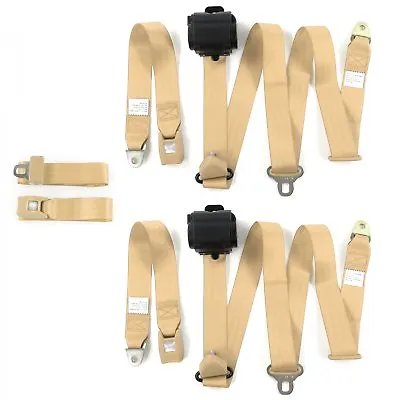 VW Type 1 1968 - 1983 Standard 3pt Tan Retractable Bench Seat Belt Kit - 3 Belts • $203.15