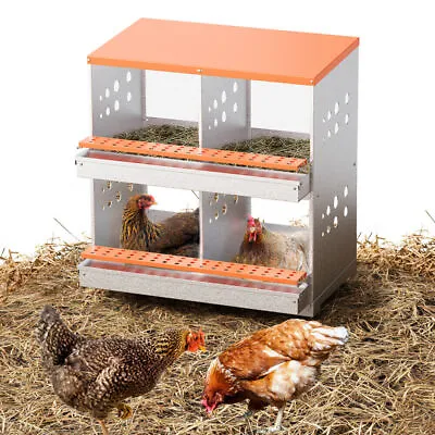 Chicken Nesting Box Hen Laying Nest Boxes 4 Hole Rollout Egg Collection Metal US • $103.48