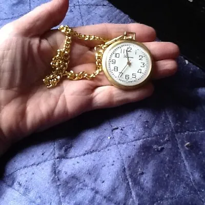 £19.99 • Buy Stunning Mens Gold Metal Hand Wind Lucerne Pocket Watch & Chain Working