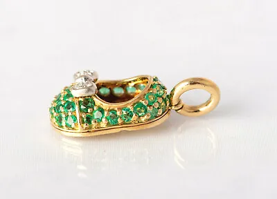 Aaron Basha 18kt Yellow Gold Emerald & Diamond Ballerina Shoe Charm • $3500