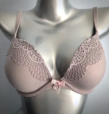 Victorias Secret Nwt Taupe Crochet Lace Body By Victoria Push Up Bra 32DD • $24.99
