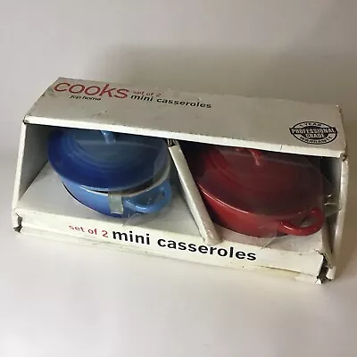 Set Of 2 Mini Casseroles With Lids JCP Home Oval Red & Blue Ceramic Stoneware • $11