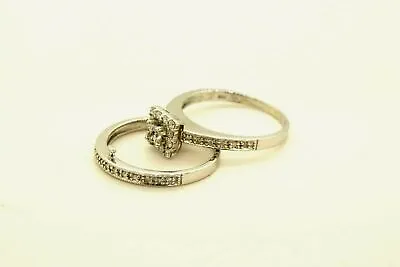 Estate Sale Vintage 14k White Gold Diamond Engagement Wedding Ring Set • $575