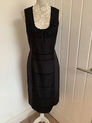 WHISTLES Black Lace And Velvet Party Dress Size UK 12 • £9.99