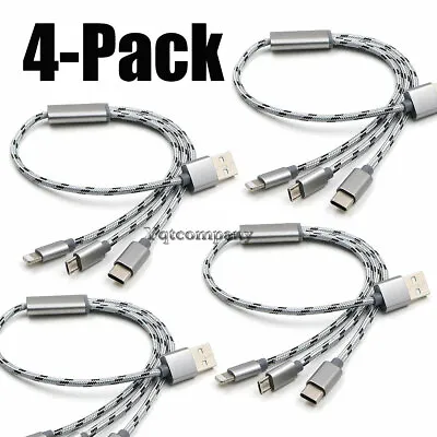 4 Lot Of Multi 3 In 1 USB Charger Charging Cable Cord Micro USB+iOS Port+Type C • $13.99