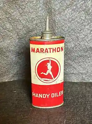 Vintage 1940s Lead Spout Top 4oz Handy Oiler Oil Can Marathon The Ohio Oil Co. • $69.95