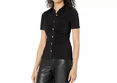 Michael Kors Women Button Ruched-Front Top Black Size L 3810 • $58.80