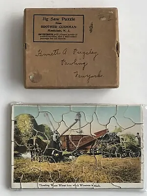 VINTAGE 1930’s WOOD TINY SMALL WHEATENA PREMIUM JIGSAW PUZZLE THRESHING HORSES • $24.99