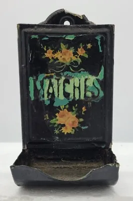 Vintage Cool Old Metal Tin Matchbox Holder Wall Mount Or Sitting Farmhouse Decor • $14.95