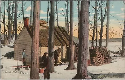 C1914 Making Maple Sugar Rutland Vermont Vintage VT Tree Sap Postcard • $7