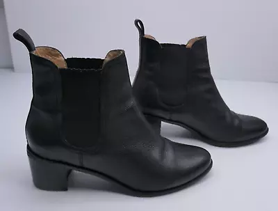 Country Road Leather Boots Sz 41 Black Elastic Sided Pull On Heel • $29.99