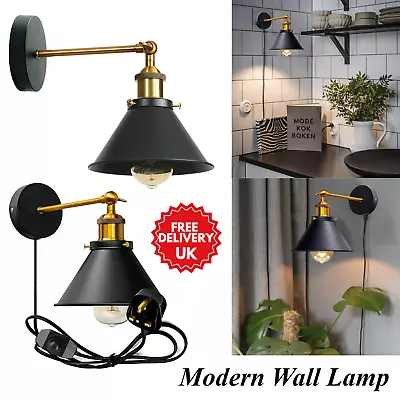 Vintage Industrial Black Wall Sconce Metallic Indoor Loft Plug In Wall Lights UK • £21.29