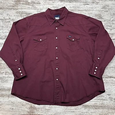 Wrangler Denim Shirt Mens 3XL Red Long Sleeve Pearl Snap Western Cowboy Workwear • $24.99