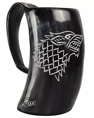 Game Of Thrones Wolf Viking Drinking Horn Mug Wolf Carved Tankard For Beer Gift • £31.79