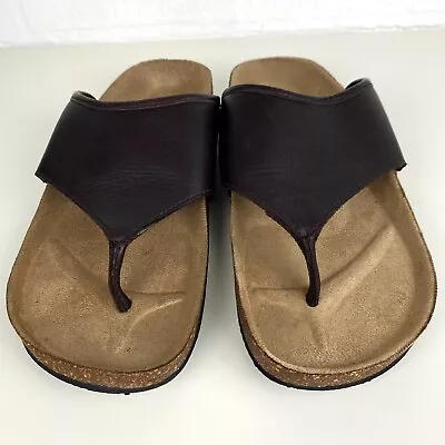 Henri Lloyd Leather & Cork Sandals Men's Size UK 9 EU 43 Brown JC Toe Post Shoes • £29.99