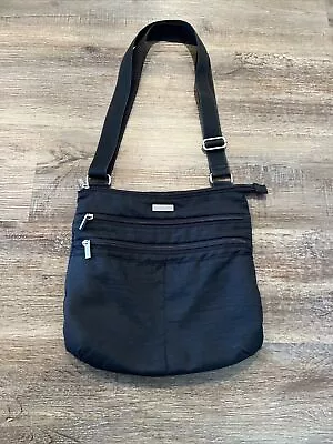 BAGGALLINI Classic BLACK Nylon 2 Zip Crossbody Travel Bag Purse • $19.99