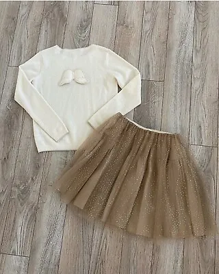 Marie Chantal Angel Wings Cashmere Sweater And Gold Tutu Tulle Skirt Size 10 • $150