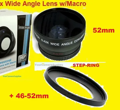 Focus 0.43x WIDE ANGLE LENS 46mm-52mm To JVC GZ-HD7 HD3 MG575 M555 46-52 0.45x • $22.05