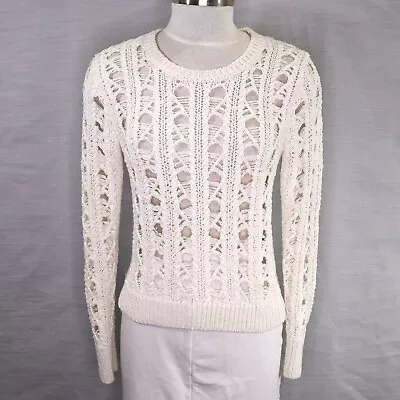 Victorias Secret Ivory Open Knit Sweater Size Small Womens Cotton Knit N Ribbon • $9.99