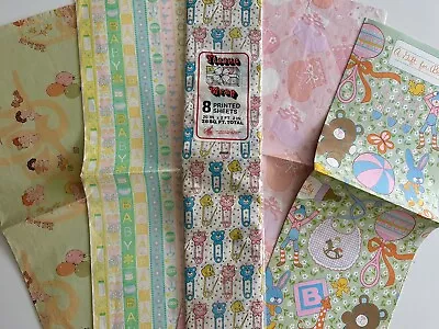 Vintage VTG LOT Baby Girl Shower Gift Wrapping Paper Tissue Crafts/Mod Podge • £12.06