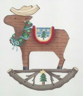 $105.07 • Buy Melissa Shirley Mumm HP Needlepoint Canvas MOOSE ROCKING Horse Christmas 18m 6x7