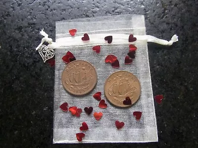 £4.95 • Buy 60th Diamond Wedding Gift- Two 1963 Half Pennies In Organza Bag + Heart Confetti