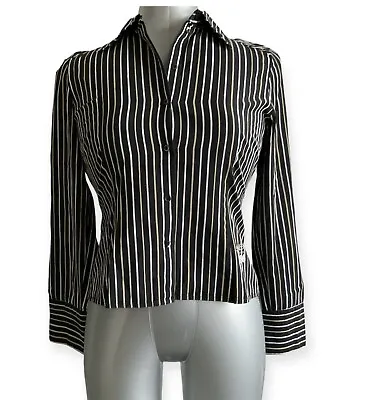 Vintage Y2K MEXX Women’s Black Striped Button Down Shirt Long Sleeves EU38/M • $17.88