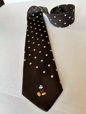 Men's Mickey Mouse Tie Cervantes Polyester Brown Polka Dots Disney 56 X 3 Inches • $28
