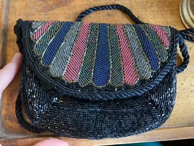 Vintage GEMINI Multicoloured Rainbow Beaded Evening Shoulder Bag By ACKERY • £8