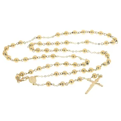Italian 14k Yellow Gold Gold Miraculous Medal Rosary Necklace 24  5mm 10.3 Grams • $618.49