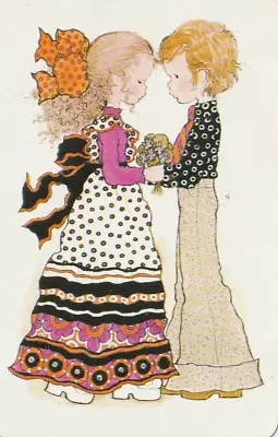 $3 • Buy Sarah Kay Couple With Flowers,  1970's Blank Back, Single Swap Card