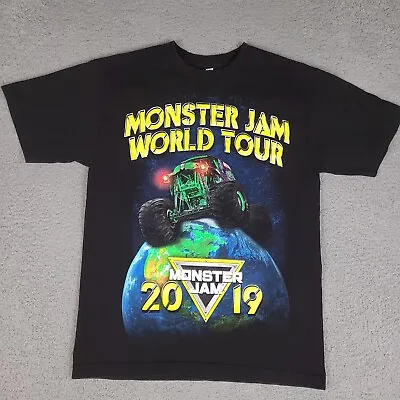 Monster Jam World Tour T-Shirt Mens Medium Black 2019 Grave Digger • $10.46