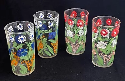 4 Vintage Daisies Floral Drinking Glasses Set Flower Power Glass Wildflowers • $39.99