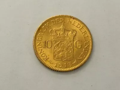 Netherlands 1913 10 Gulden Wilhelmina Gold Coin • $499.99
