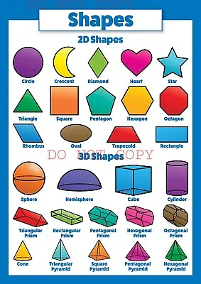 Shapes Educational Wall Poster Chart For Kids Learning A4 GLOSSY + FREE POSTAGE • £3.75