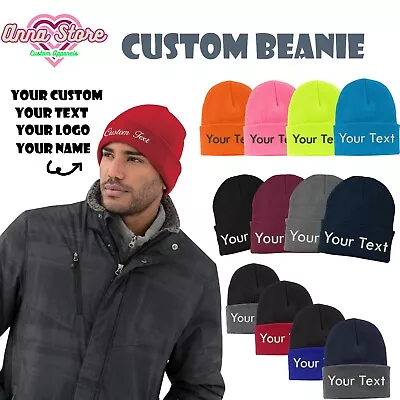 Ink Stitch Custom Logo Texts Stitching Personalized Cuffed Beanie Winter Hats • $19.99