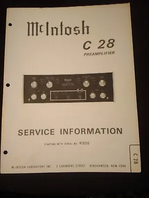 McIntosh C-28 91X50 Service Manual Preamplifier Parts #038-823 Original • $29.99