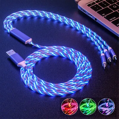 3 In 1 Charging Cable LED Lighting USB Cable Type-C IPhone Charger Cable Cord AU • $8.69