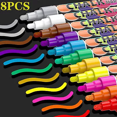 $11.91 • Buy 8PCS Liquid Chalk Markers Pens For Blackboard Black Signs Chalk Board LED Glass