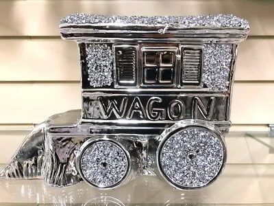 Crushed Diamond Wagon Gypsy Silver Caravan Display Ornament Glitter Bling Shelf • £29.99