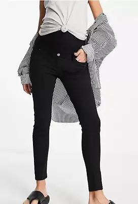 TOP SHOP LEIGH Maternity Jeans Black Stretch Over Bump High Waisted Uk10 W30  • £9.43