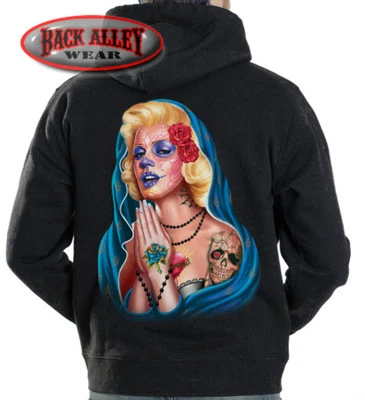 $19.99 • Buy MARILYN MONROE DE GUADALUPE Hooded Sweat Shirt Hoodie Sugar Skull Dia De Muertes