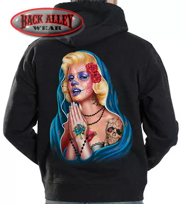 MARILYN MONROE DE GUADALUPE Hooded Sweat Shirt Hoodie Sugar Skull Dia De Muertes • $19.99