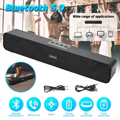 Bluetooth 5.0 Wireless TV Soundbar Speaker 3D Sound Bar Home Subwoofer Black • £10.99