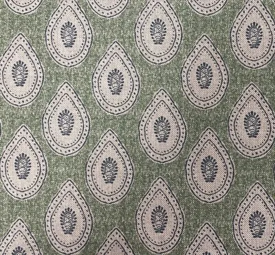 Khadu Fabric GREEN Linen Modern Block Print Curtain Blind Upholstery • £2.99