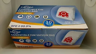 10 Pack ~ VACTOP 3D Clean Miele FJM Vacuum Bags (3 MP Filters & 3 Clean Filters) • $7.50